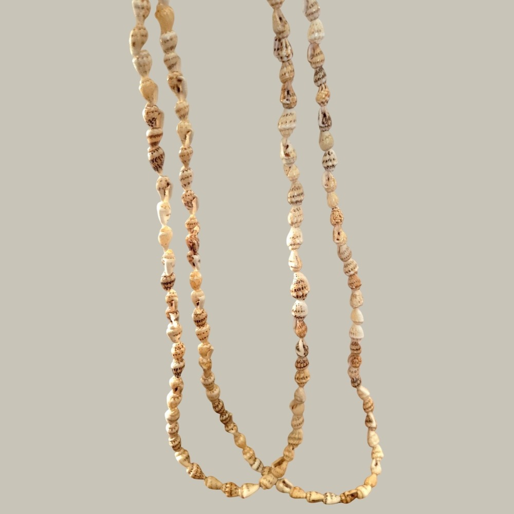 Shell Necklace Coastal 80's Boho Beachy Summer Nautical Cream Tan Brown 30in
